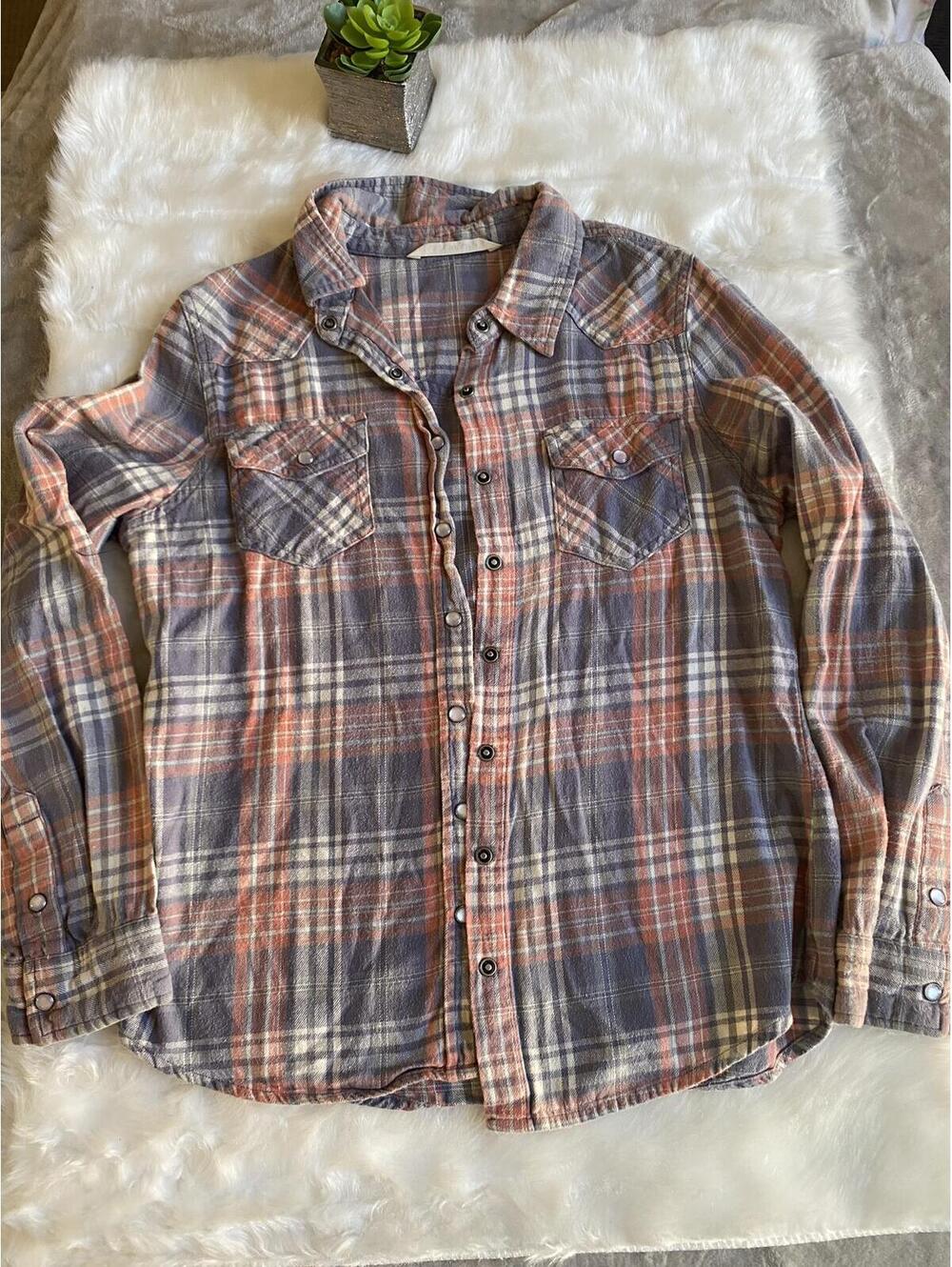 Hippie Laundry Plaid Button-Up Long Sleeve Shirt Medium